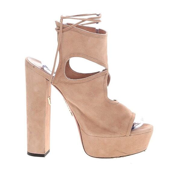 Aquazzura Platform Peep Toe Sandals Nude Beige Suede EU 40/US 9.5-10 - Picture 2 of 2